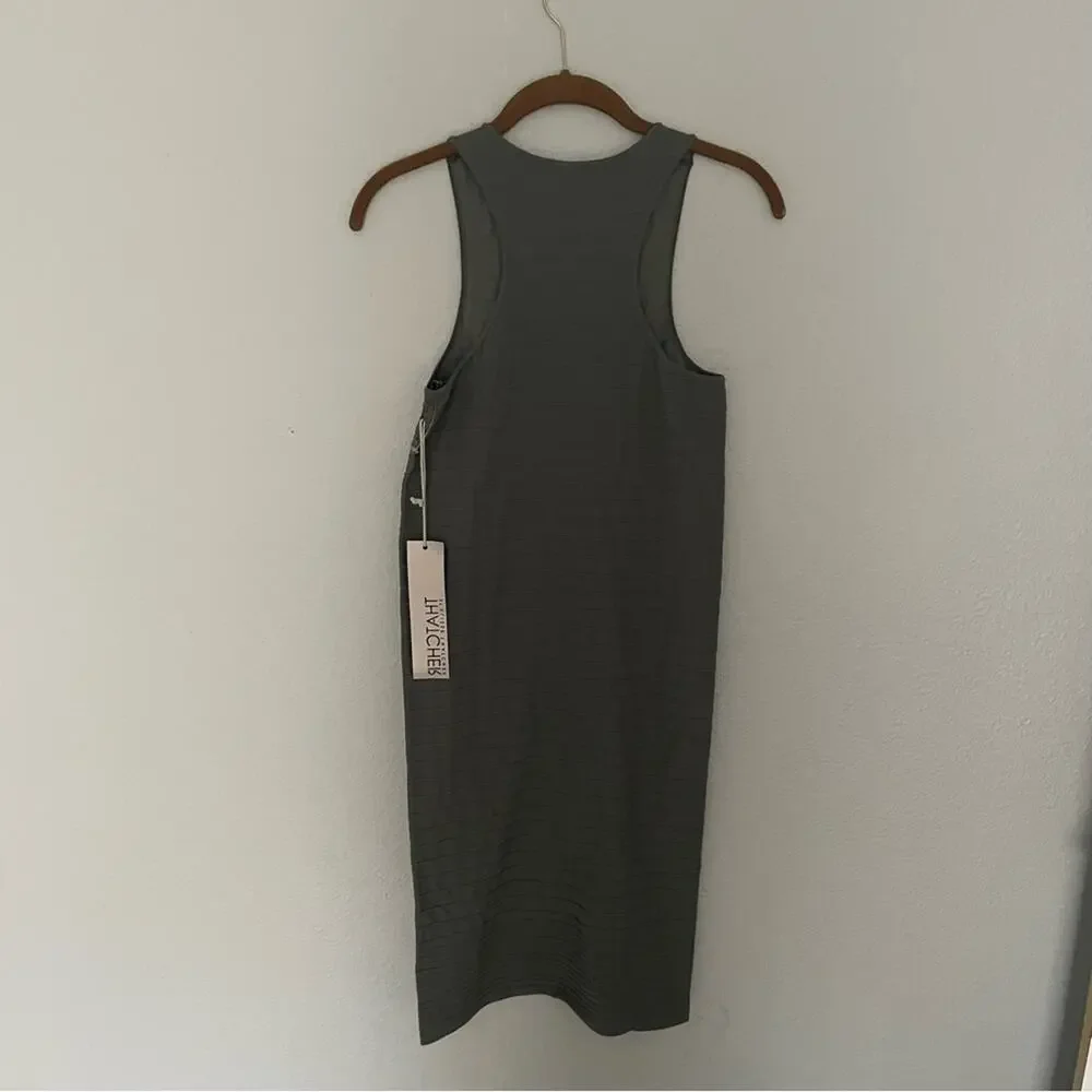 Green Bodycon Mini Dress Ribbed Front Zip NWT